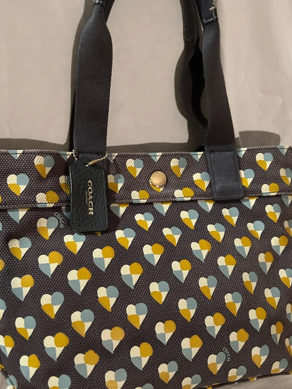 Coach 2017 Canvas Small Tote in Checkered Heart in “Midnight Multi”